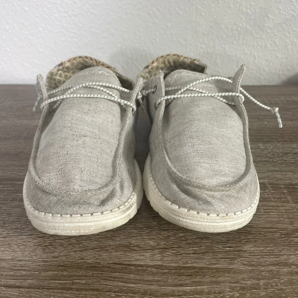 Hey Dude Wendy Chambray Woven Stone Gray Women's 9 Lightweight Slip On Loafers